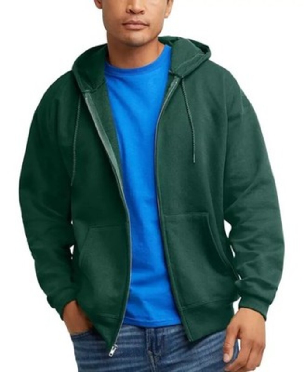 Hanes Ultimate Full-Zip Heavyweight Fleece Hoodie Men's L Green Long Sleeves